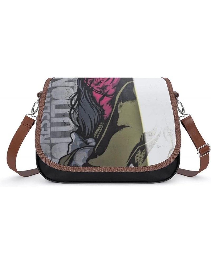 Leather Crossbody Bags for Women Designer Shoulder Messenger Bags with Printed Flap Hands Connected Color6 $21.50 Hobo Bags