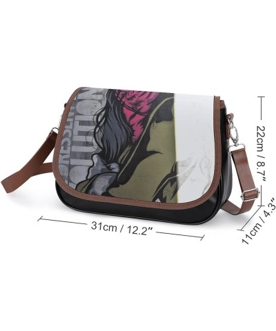 Leather Crossbody Bags for Women Designer Shoulder Messenger Bags with Printed Flap Hands Connected Color6 $21.50 Hobo Bags