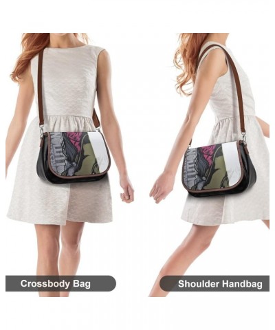 Leather Crossbody Bags for Women Designer Shoulder Messenger Bags with Printed Flap Hands Connected Color6 $21.50 Hobo Bags