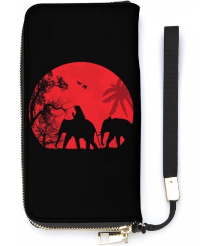 Elephants in Thailand Print Zip Coin Pocket Leather Wallet Vertical Long Wallet for Men Woman With Credit Card Holder $20.80 ...