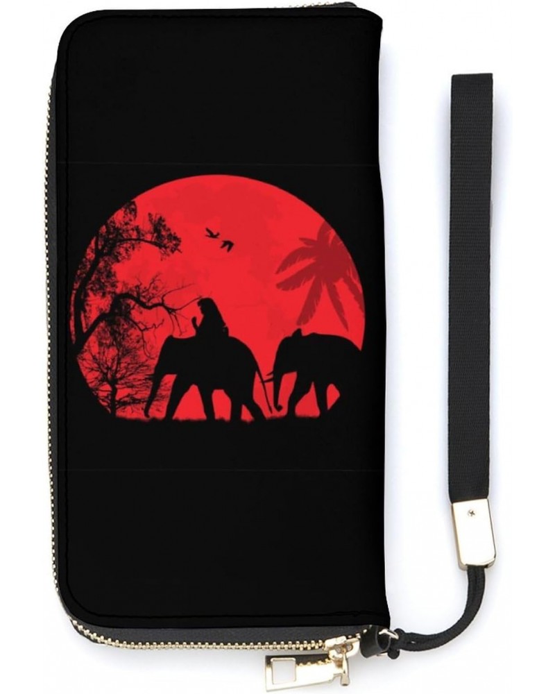 Elephants in Thailand Print Zip Coin Pocket Leather Wallet Vertical Long Wallet for Men Woman With Credit Card Holder $20.80 ...