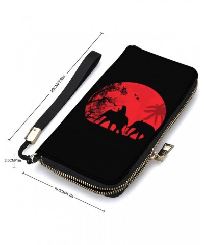 Elephants in Thailand Print Zip Coin Pocket Leather Wallet Vertical Long Wallet for Men Woman With Credit Card Holder $20.80 ...