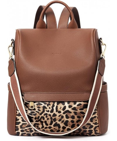 Womens Backpack Purse Fashion Leather Large Travel Bag Ladies Shoulder Bags Black Brown With Leopard Print1 $20.92 Backpacks