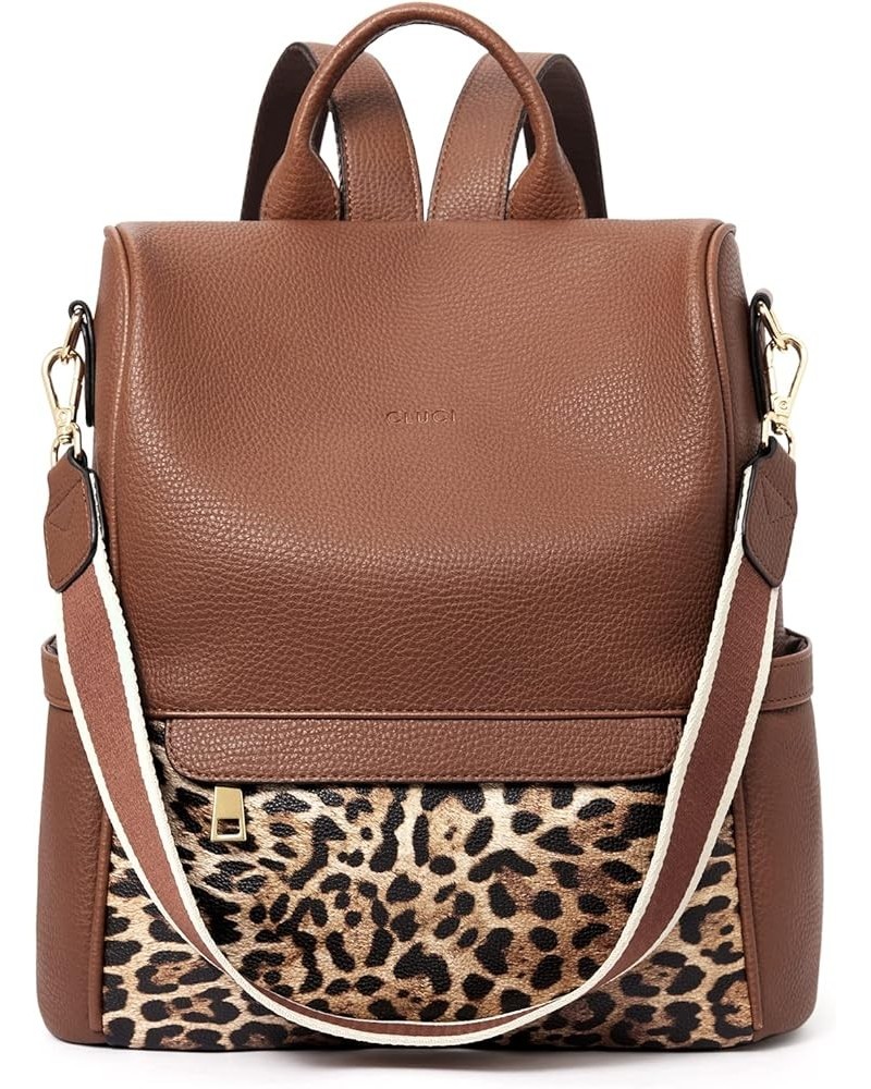 Womens Backpack Purse Fashion Leather Large Travel Bag Ladies Shoulder Bags Black Brown With Leopard Print1 $20.92 Backpacks