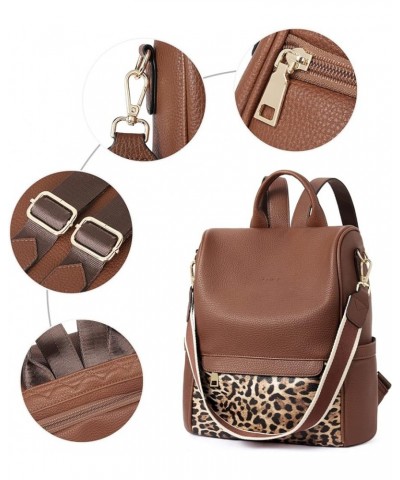 Womens Backpack Purse Fashion Leather Large Travel Bag Ladies Shoulder Bags Black Brown With Leopard Print1 $20.92 Backpacks