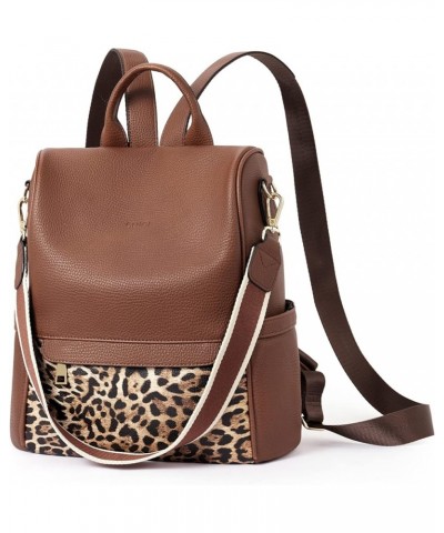 Womens Backpack Purse Fashion Leather Large Travel Bag Ladies Shoulder Bags Black Brown With Leopard Print1 $20.92 Backpacks