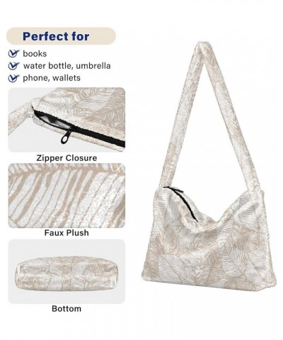 Floral Printed Colorful Shoulder Handbags, Fluffy Tote Women Hobo Handbags Leavesabstract Leaves Stripe $10.70 Totes