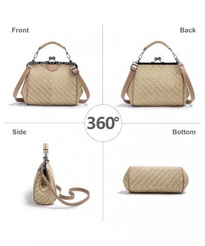 Kiss Lock Handbags for Women Vintage PU Leather Evening Clutch Satchel Retro Hollow Crossbody Shoulder Purse Tote Khaki $13.2...