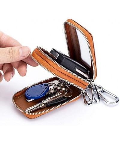 Cow Leather Home Car Keys Bag Double Pocket Zipper Mini Wallet Earth Yellow Men Women Key Holder Transparent Pocket (Color : ...