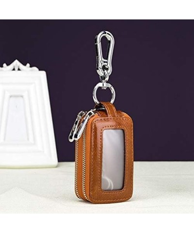 Cow Leather Home Car Keys Bag Double Pocket Zipper Mini Wallet Earth Yellow Men Women Key Holder Transparent Pocket (Color : ...