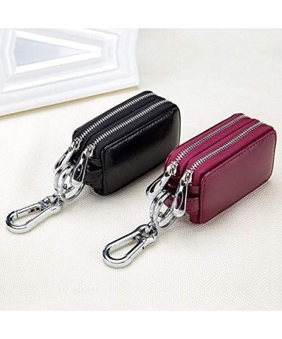 Cow Leather Home Car Keys Bag Double Pocket Zipper Mini Wallet Earth Yellow Men Women Key Holder Transparent Pocket (Color : ...