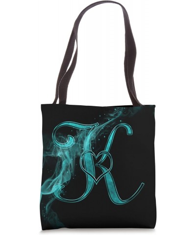 Smoke Heart Letter K Teal Fire Steam Fog Whirl Love Name Tote Bag $8.74 Totes