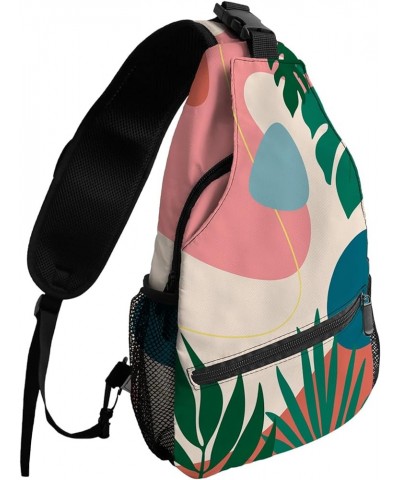 Sling Bag Crossbody Bag for Women Men Mid Century Tropical Leaves Abstract Art Waterproof Hiking Backpack Lightweight Chest S...