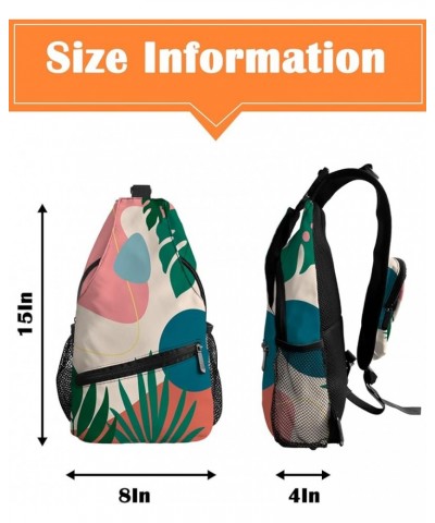 Sling Bag Crossbody Bag for Women Men Mid Century Tropical Leaves Abstract Art Waterproof Hiking Backpack Lightweight Chest S...