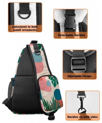 Sling Bag Crossbody Bag for Women Men Mid Century Tropical Leaves Abstract Art Waterproof Hiking Backpack Lightweight Chest S...