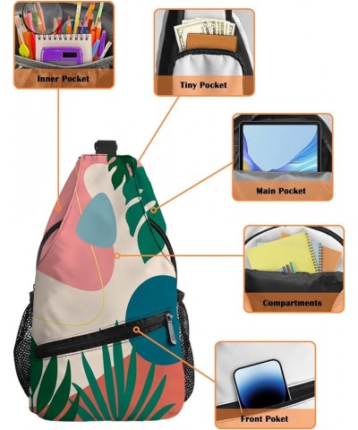 Sling Bag Crossbody Bag for Women Men Mid Century Tropical Leaves Abstract Art Waterproof Hiking Backpack Lightweight Chest S...