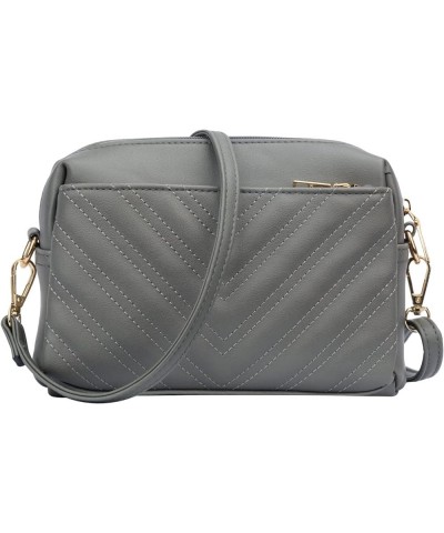 Triple Zip Lightweight Small Crossbody Bags for Women Quilted Shoulder Purses and Handbags Grey $14.00 Shoulder Bags