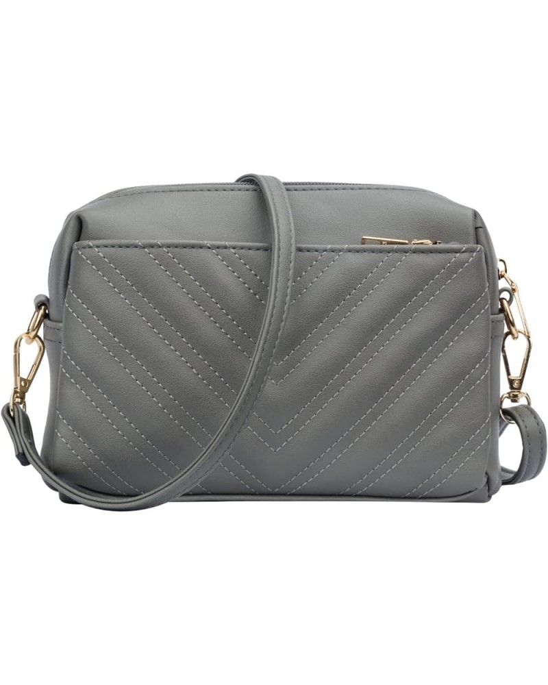 Triple Zip Lightweight Small Crossbody Bags for Women Quilted Shoulder Purses and Handbags Grey $14.00 Shoulder Bags