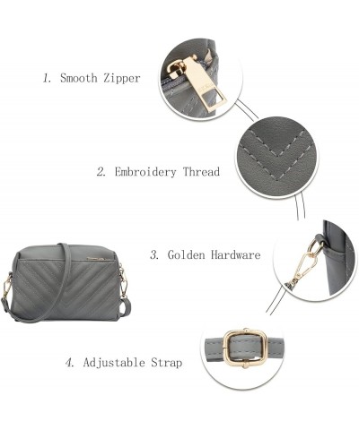 Triple Zip Lightweight Small Crossbody Bags for Women Quilted Shoulder Purses and Handbags Grey $14.00 Shoulder Bags