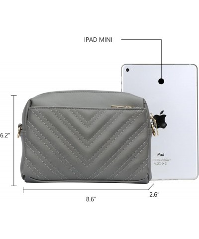 Triple Zip Lightweight Small Crossbody Bags for Women Quilted Shoulder Purses and Handbags Grey $14.00 Shoulder Bags