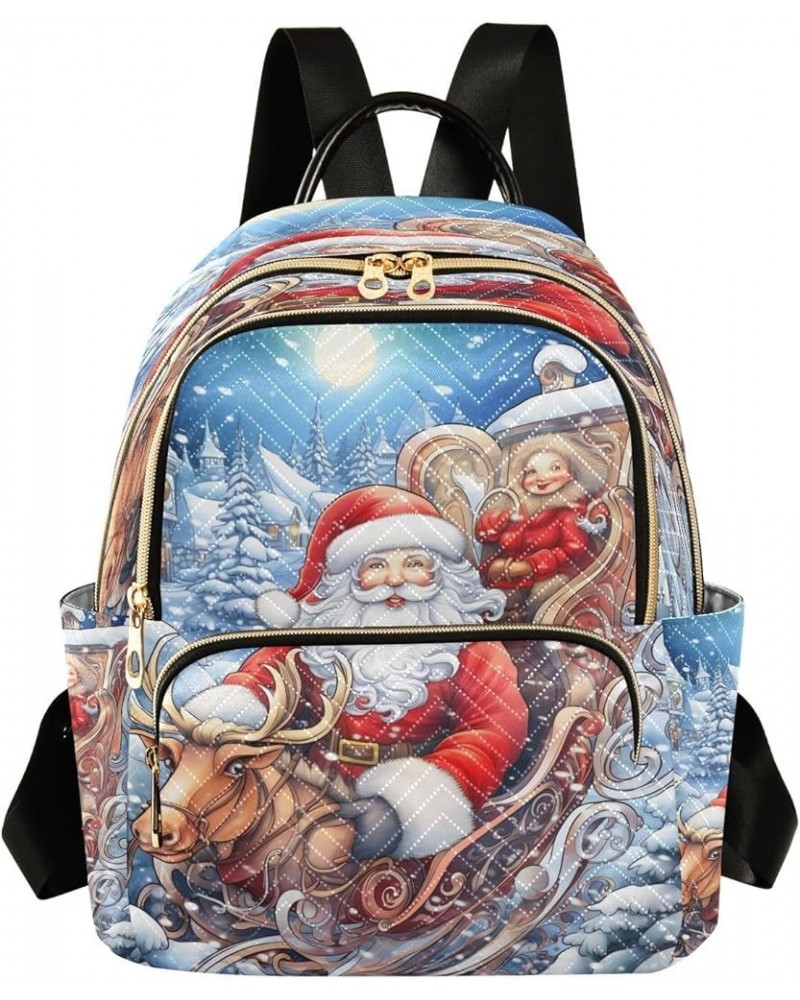 Moon Santa Claus Merry Christmas Tree Women Backpack Purse Ladies Fashion Shoulder Bag Daypack Travel Bag 10L Medium $20.29 B...