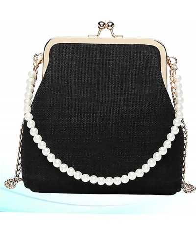 Girls Lunch Bag Trendy Purse Shoulder Tote Bag Woman Handbags Crossbody Purse for Women Pearl Purses for Black $9.80 Crossbod...