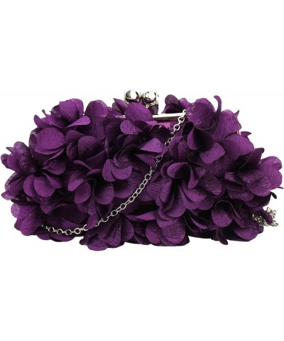 Buddy Women Rose Shaped Clutch Soft Satin Wristlet Handbag Wedding Party Purse Z-purple $11.65 Evening Bags