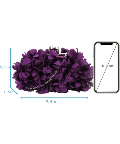 Buddy Women Rose Shaped Clutch Soft Satin Wristlet Handbag Wedding Party Purse Z-purple $11.65 Evening Bags