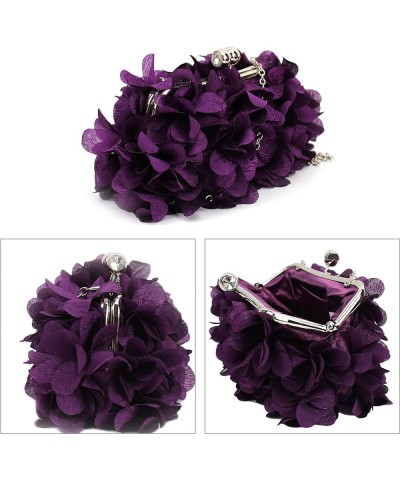 Buddy Women Rose Shaped Clutch Soft Satin Wristlet Handbag Wedding Party Purse Z-purple $11.65 Evening Bags