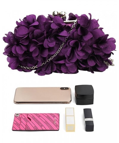 Buddy Women Rose Shaped Clutch Soft Satin Wristlet Handbag Wedding Party Purse Z-purple $11.65 Evening Bags