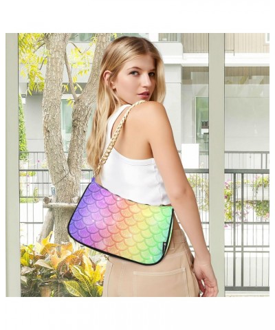 Rainbow Fish Scale Shoulder Bags for Women Small Handbags Mini Clutch Purse $14.70 Shoulder Bags