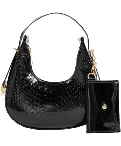 Cresent Shoulder Bag for Women Y2k Shiny Tote Bag Purse Fashion Hobo Handbag Evening Bag B-black $29.56 Totes