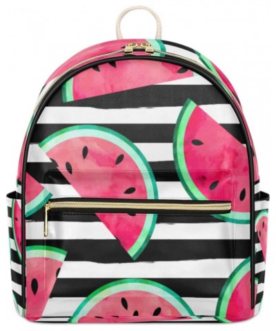 Summer Fruit Mini Backpack Purse for Women, Watermelon Stripe Small Backpack Leather Casual Daypacks Ladies Shoulder Bags $22...