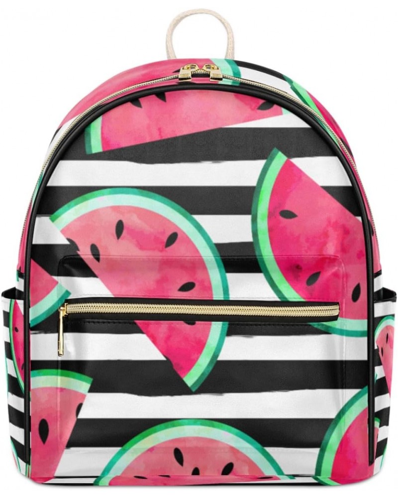 Summer Fruit Mini Backpack Purse for Women, Watermelon Stripe Small Backpack Leather Casual Daypacks Ladies Shoulder Bags $22...