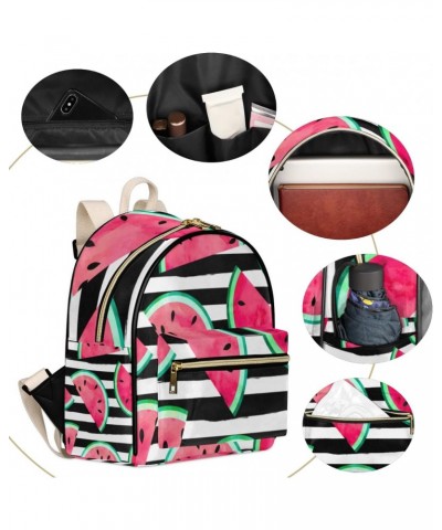 Summer Fruit Mini Backpack Purse for Women, Watermelon Stripe Small Backpack Leather Casual Daypacks Ladies Shoulder Bags $22...