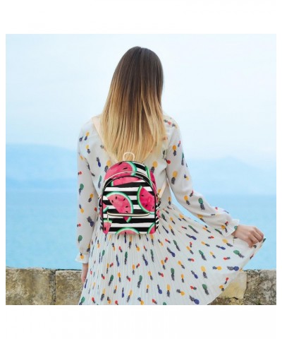 Summer Fruit Mini Backpack Purse for Women, Watermelon Stripe Small Backpack Leather Casual Daypacks Ladies Shoulder Bags $22...