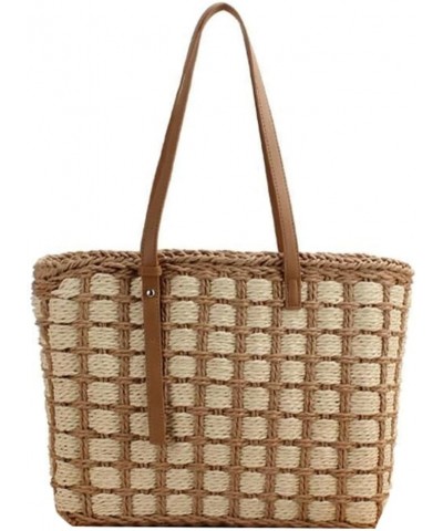 Large Straw Bag Women Straw Purse Straw Tote Bag Beach Handmade Weaving Bag 2024 Khaki $13.60 Totes