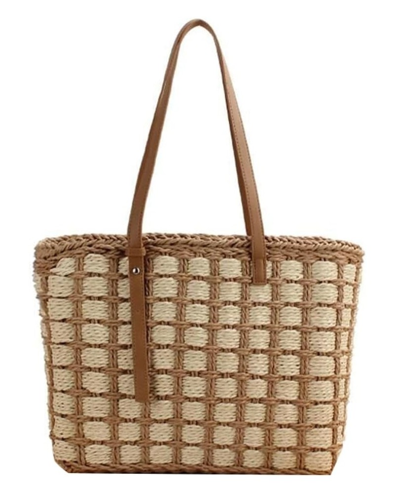 Large Straw Bag Women Straw Purse Straw Tote Bag Beach Handmade Weaving Bag 2024 Khaki $13.60 Totes