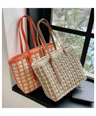 Large Straw Bag Women Straw Purse Straw Tote Bag Beach Handmade Weaving Bag 2024 Khaki $13.60 Totes