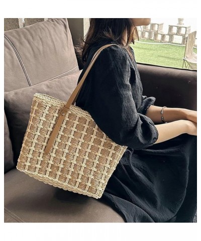 Large Straw Bag Women Straw Purse Straw Tote Bag Beach Handmade Weaving Bag 2024 Khaki $13.60 Totes