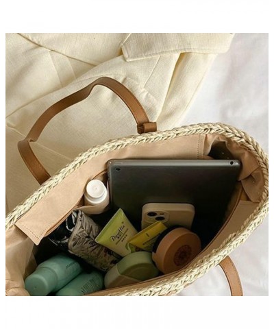 Large Straw Bag Women Straw Purse Straw Tote Bag Beach Handmade Weaving Bag 2024 Khaki $13.60 Totes