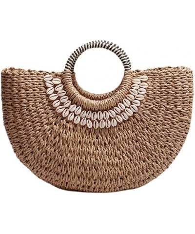 2023 Summer New Beach Bag Straw Bag Female Fashion Vacation Rattan Bag Woven Bag Female Handbag Light Brown $25.13 Handbags