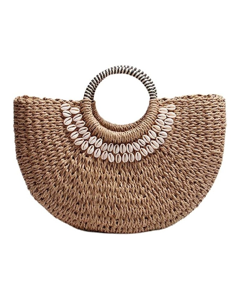 2023 Summer New Beach Bag Straw Bag Female Fashion Vacation Rattan Bag Woven Bag Female Handbag Light Brown $25.13 Handbags