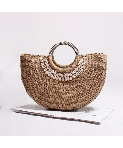 2023 Summer New Beach Bag Straw Bag Female Fashion Vacation Rattan Bag Woven Bag Female Handbag Light Brown $25.13 Handbags