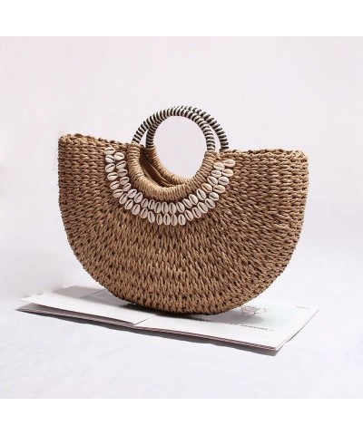 2023 Summer New Beach Bag Straw Bag Female Fashion Vacation Rattan Bag Woven Bag Female Handbag Light Brown $25.13 Handbags