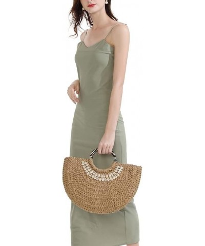 2023 Summer New Beach Bag Straw Bag Female Fashion Vacation Rattan Bag Woven Bag Female Handbag Light Brown $25.13 Handbags