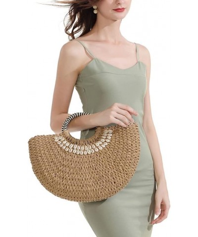 2023 Summer New Beach Bag Straw Bag Female Fashion Vacation Rattan Bag Woven Bag Female Handbag Light Brown $25.13 Handbags