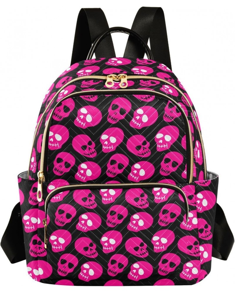 Pink Skulls Fashion Backpack Purse for Women Multipurpose Casual Daypack with Multi Pockets & Secured Zipper Anti-Theft Rucks...