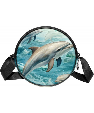 Round Crossbody Purse for Women, Shoulder Bag, Dolphin Animal Cartoon $11.90 Crossbody Bags