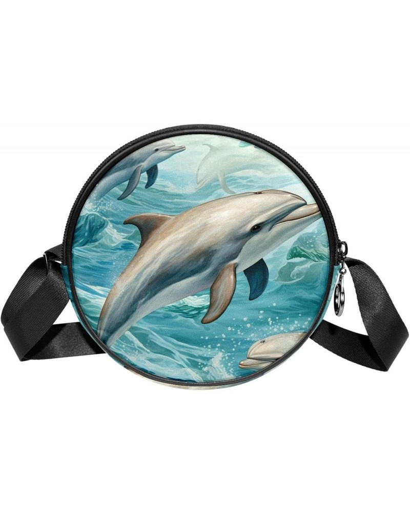 Round Crossbody Purse for Women, Shoulder Bag, Dolphin Animal Cartoon $11.90 Crossbody Bags